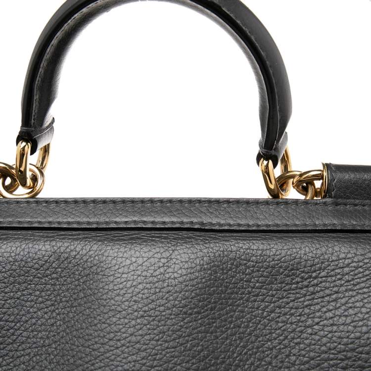 Pre Owned Dolce & Gabbana Grey Leather Large Miss Sicily Top Handle Bag