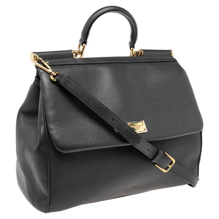 Pre Owned Dolce & Gabbana Grey Leather Large Miss Sicily Top Handle Bag