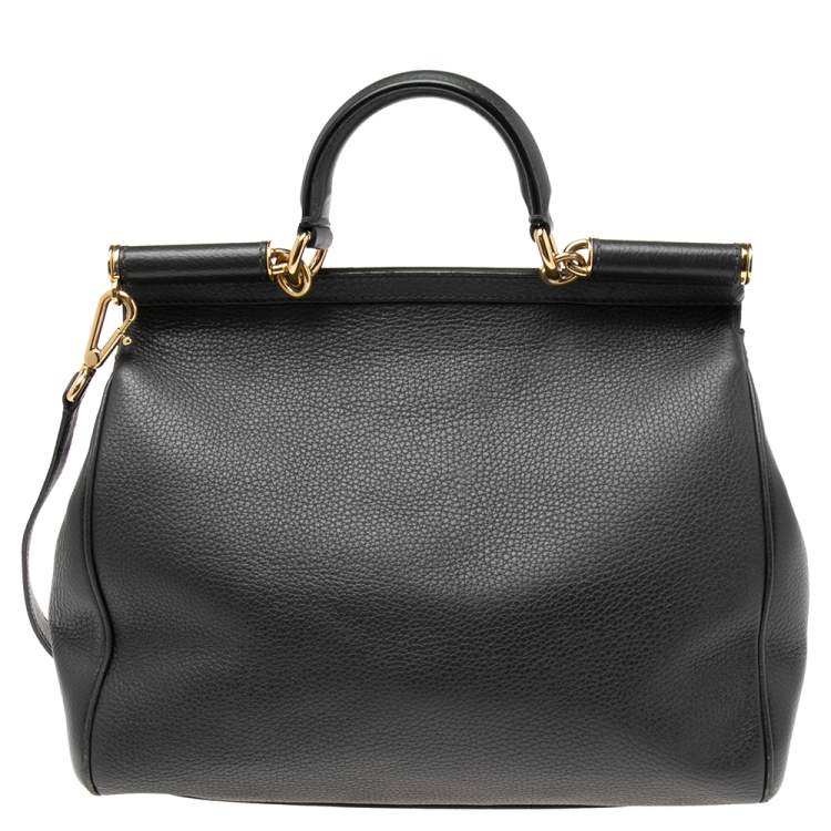 Pre Owned Dolce & Gabbana Grey Leather Large Miss Sicily Top Handle Bag