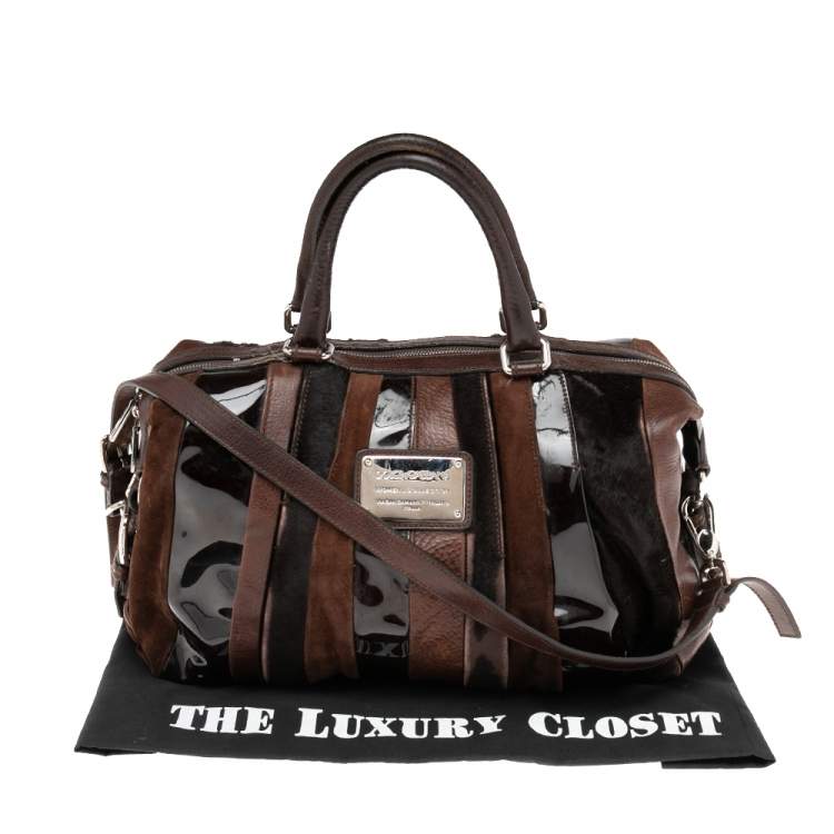 Pre Owned  Dolce & Gabbana Dark Brown Leather Miss Brunette Mixed Media Satchel