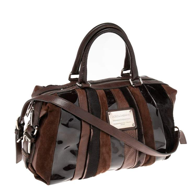 Pre Owned  Dolce & Gabbana Dark Brown Leather Miss Brunette Mixed Media Satchel