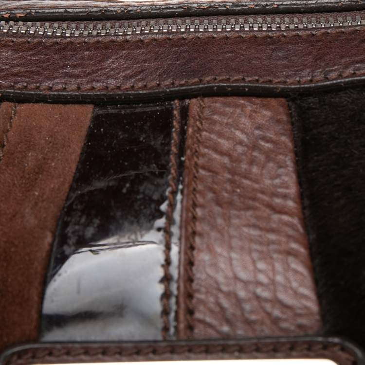 Pre Owned  Dolce & Gabbana Dark Brown Leather Miss Brunette Mixed Media Satchel