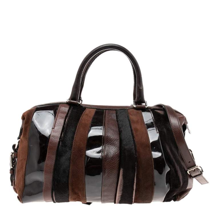 Pre Owned  Dolce & Gabbana Dark Brown Leather Miss Brunette Mixed Media Satchel