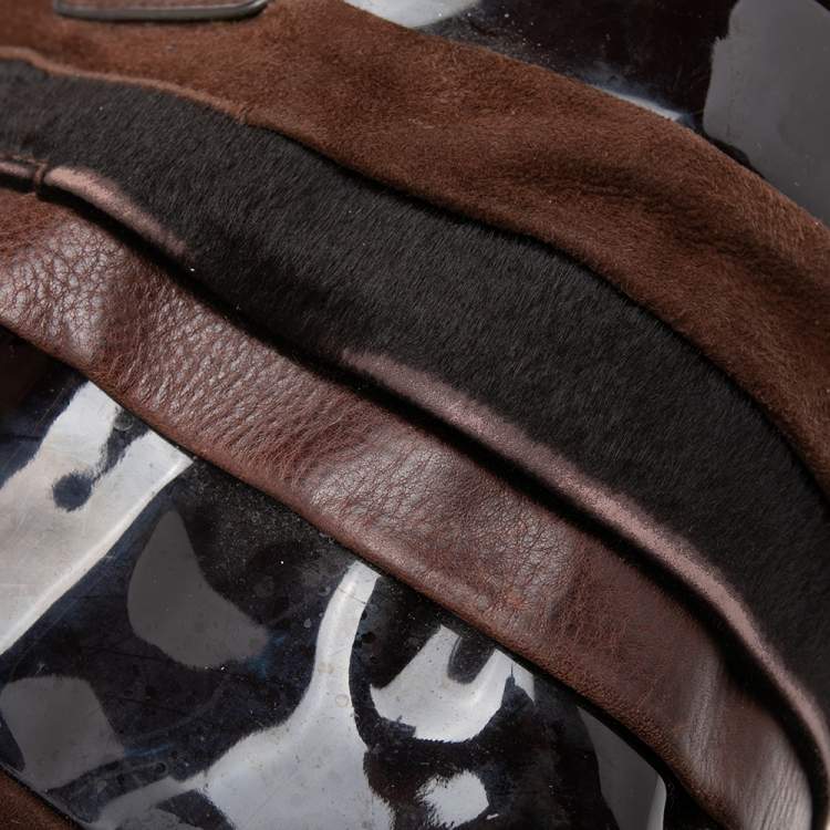 Pre Owned  Dolce & Gabbana Dark Brown Leather Miss Brunette Mixed Media Satchel