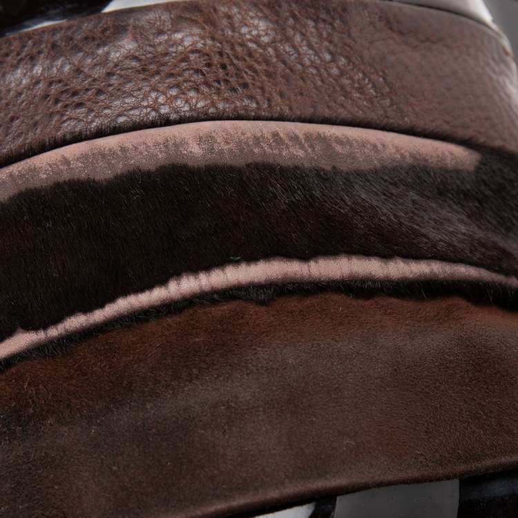 Pre Owned  Dolce & Gabbana Dark Brown Leather Miss Brunette Mixed Media Satchel