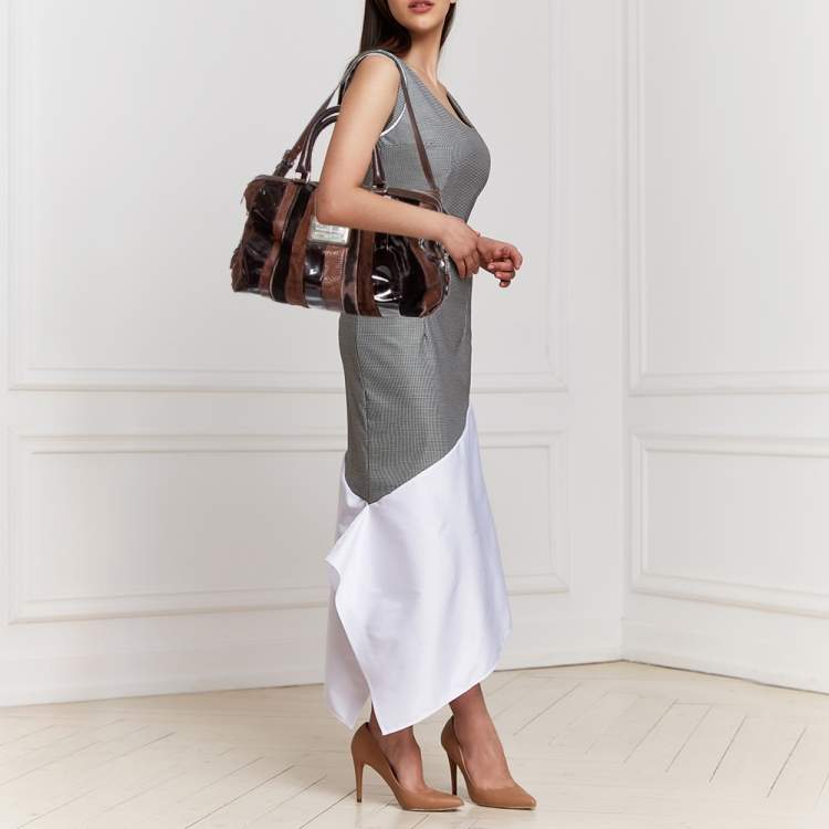 Pre Owned  Dolce & Gabbana Dark Brown Leather Miss Brunette Mixed Media Satchel