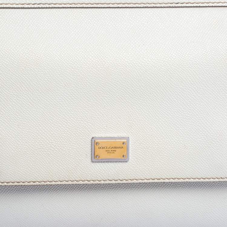 Pre Owned Dolce & Gabbana Off White Leather Medium Sicily Top Handle Bag