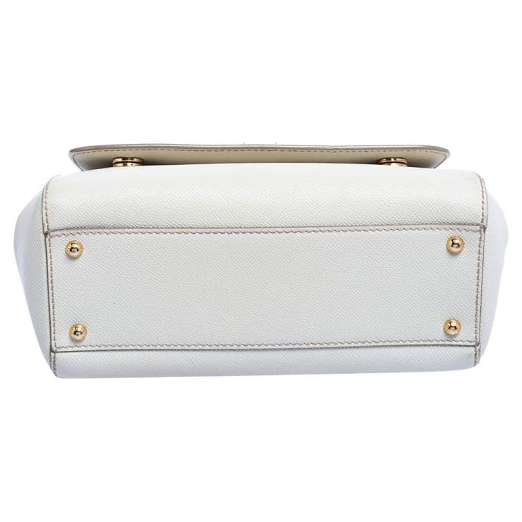 Pre Owned Dolce & Gabbana Off White Leather Medium Sicily Top Handle Bag