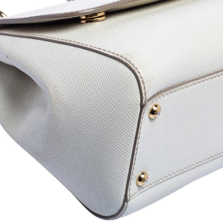 Pre Owned Dolce & Gabbana Off White Leather Medium Sicily Top Handle Bag