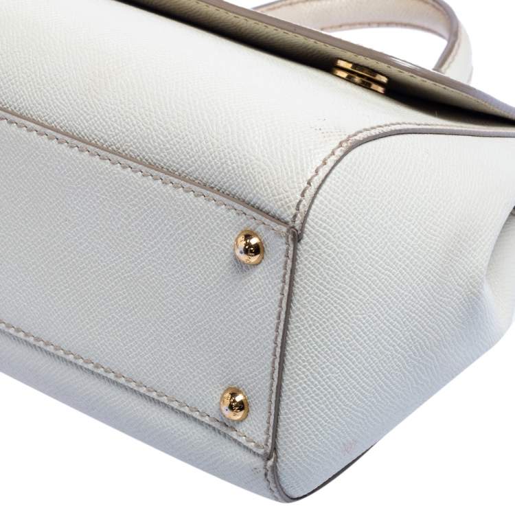 Pre Owned Dolce & Gabbana Off White Leather Medium Sicily Top Handle Bag