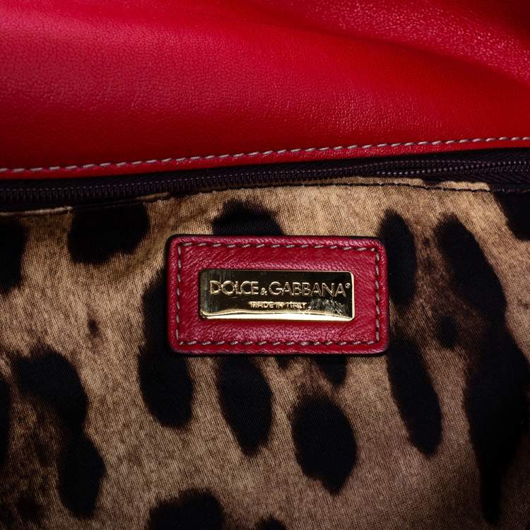 Pre Owned Dolce & Gabbana Red Leather Studded Shoulder Bag