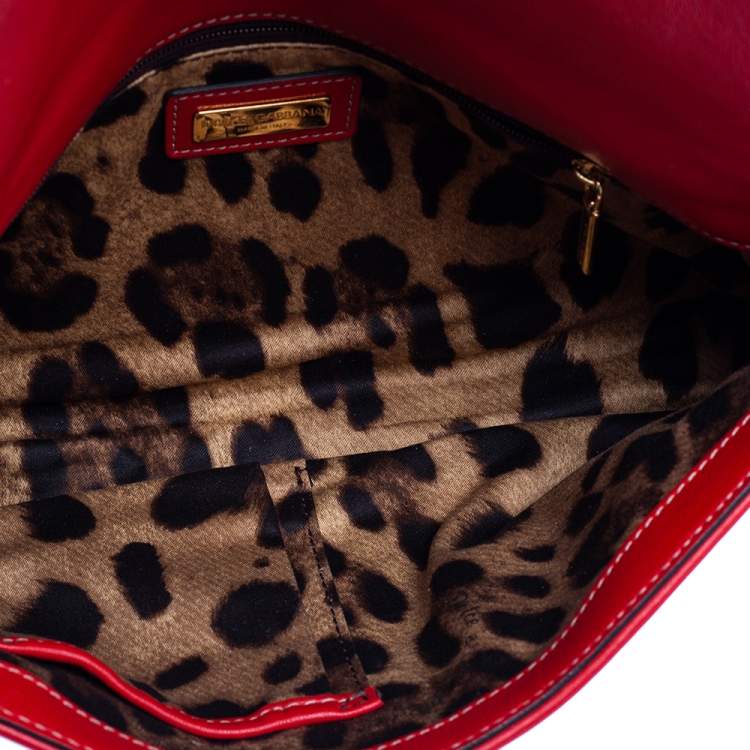 Pre Owned Dolce & Gabbana Red Leather Studded Shoulder Bag