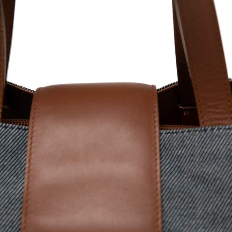 Pre Owned Dolce & Gabbana Blue/Brown Denim and Leather Flap Tote