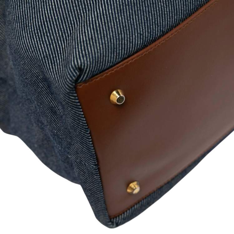 Pre Owned Dolce & Gabbana Blue/Brown Denim and Leather Flap Tote