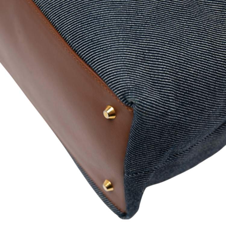 Pre Owned Dolce & Gabbana Blue/Brown Denim and Leather Flap Tote