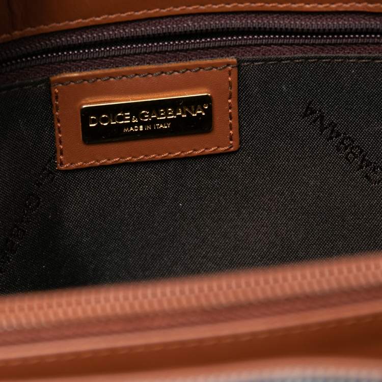 Pre Owned Dolce & Gabbana Blue/Brown Denim and Leather Flap Tote