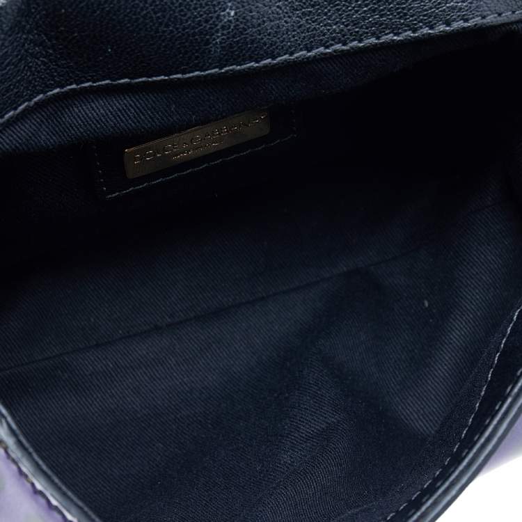 Pre Owned Dolce & Gabbana Purple/Black Leopard Print Patent Leather Small Miss Sicily Top Handle Bag