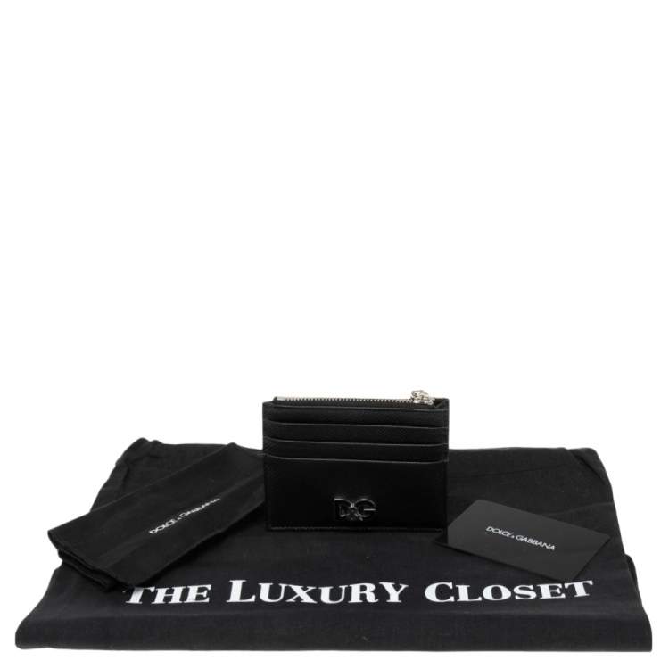 Pre Owned Dolce & Gabbana Black Leather Logo Zip Card Holder