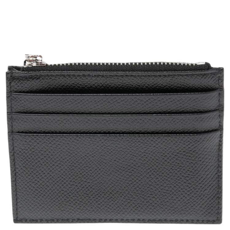 Pre Owned Dolce & Gabbana Black Leather Logo Zip Card Holder