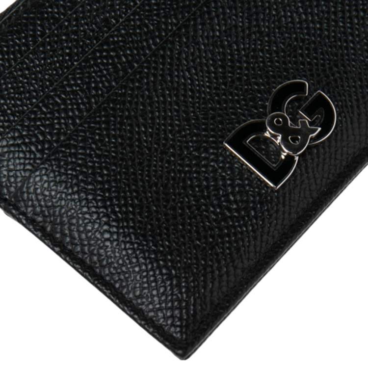 Pre Owned Dolce & Gabbana Black Leather Logo Zip Card Holder