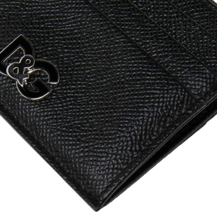 Pre Owned Dolce & Gabbana Black Leather Logo Zip Card Holder