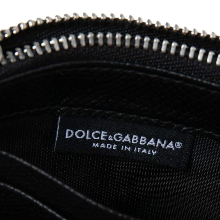 Pre Owned Dolce & Gabbana Black Leather Logo Zip Card Holder