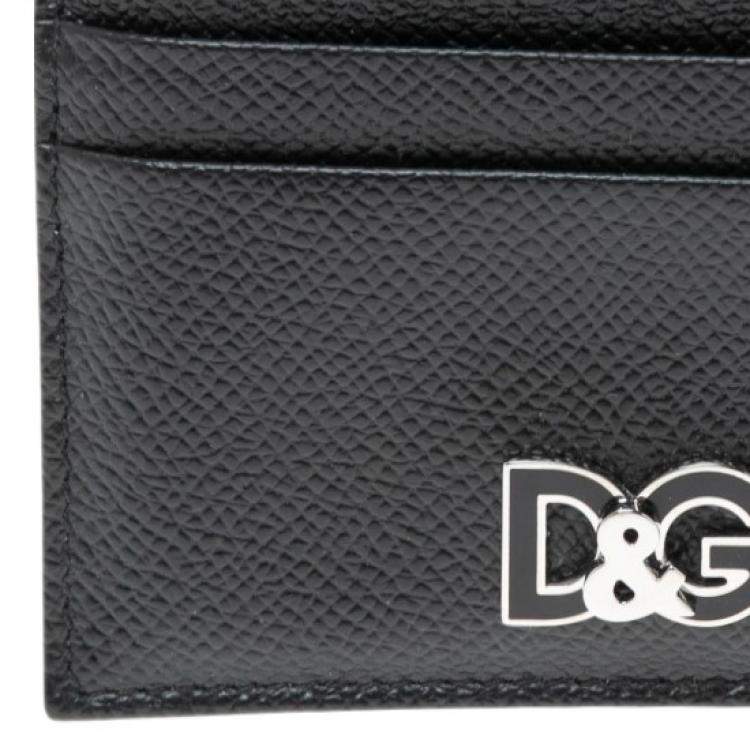 Pre Owned Dolce & Gabbana Black Leather Logo Zip Card Holder