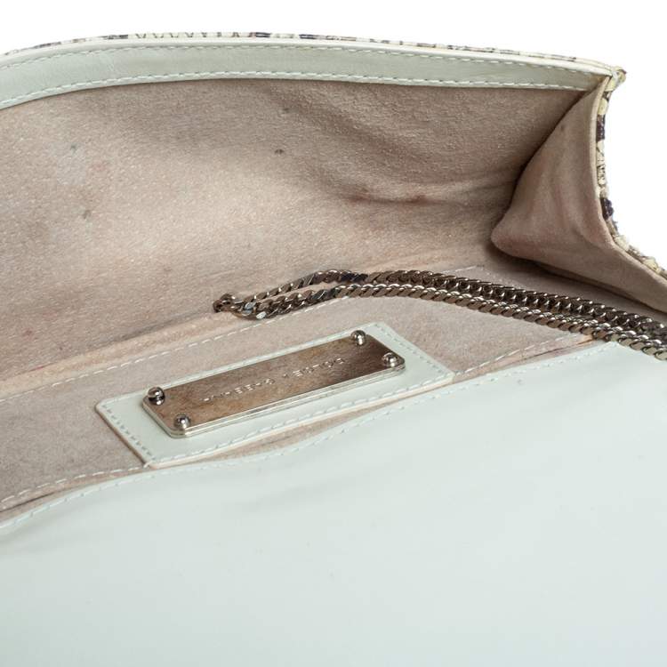 Pre Owned Dolce & Gabbana Cream Python DG Logo Clutch