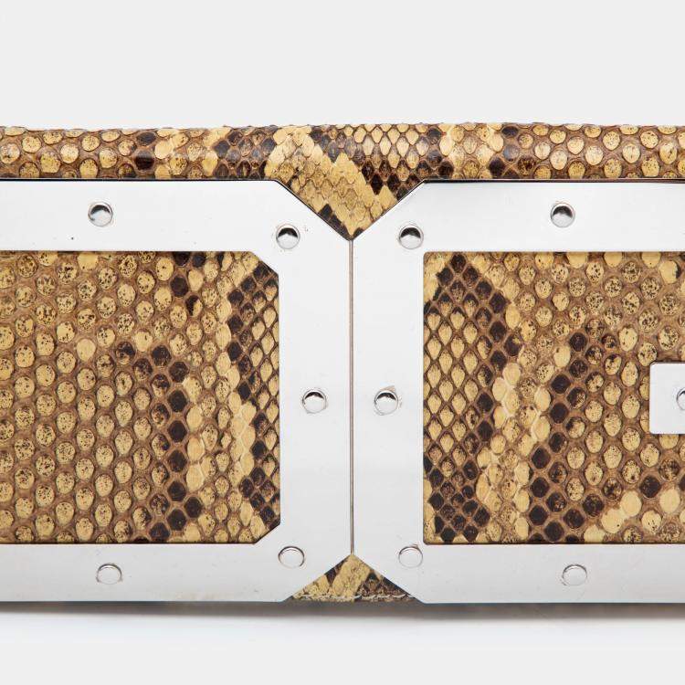 Pre Owned Dolce & Gabbana Cream Python DG Logo Clutch