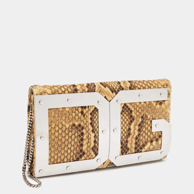 Pre Owned Dolce & Gabbana Cream Python DG Logo Clutch