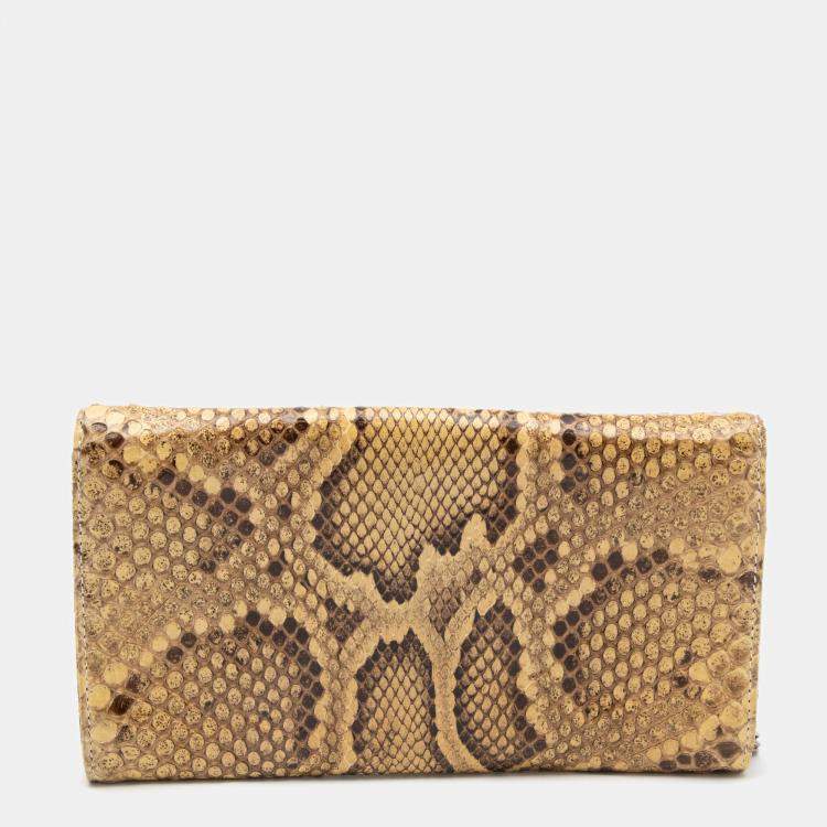 Pre Owned Dolce & Gabbana Cream Python DG Logo Clutch