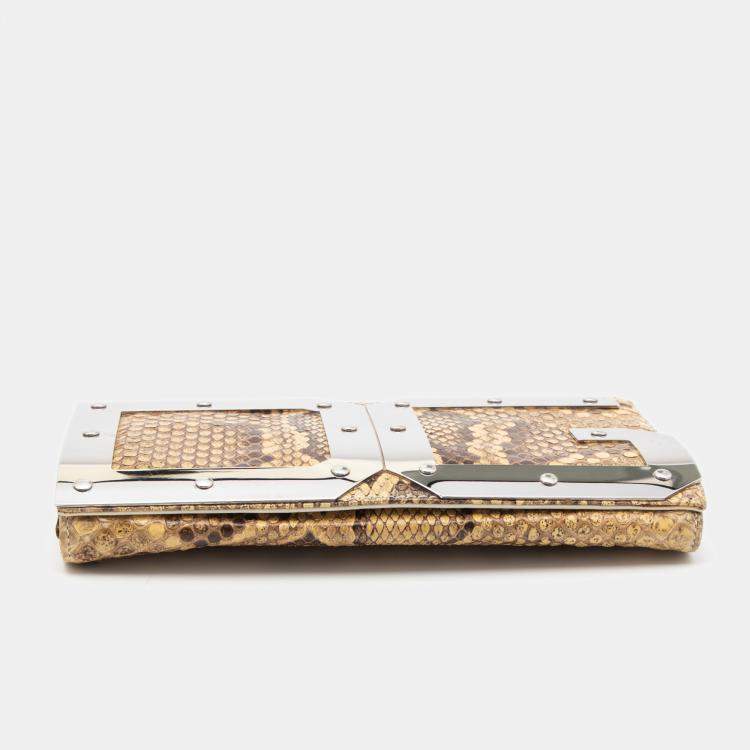 Pre Owned Dolce & Gabbana Cream Python DG Logo Clutch