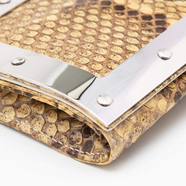 Pre Owned Dolce & Gabbana Cream Python DG Logo Clutch