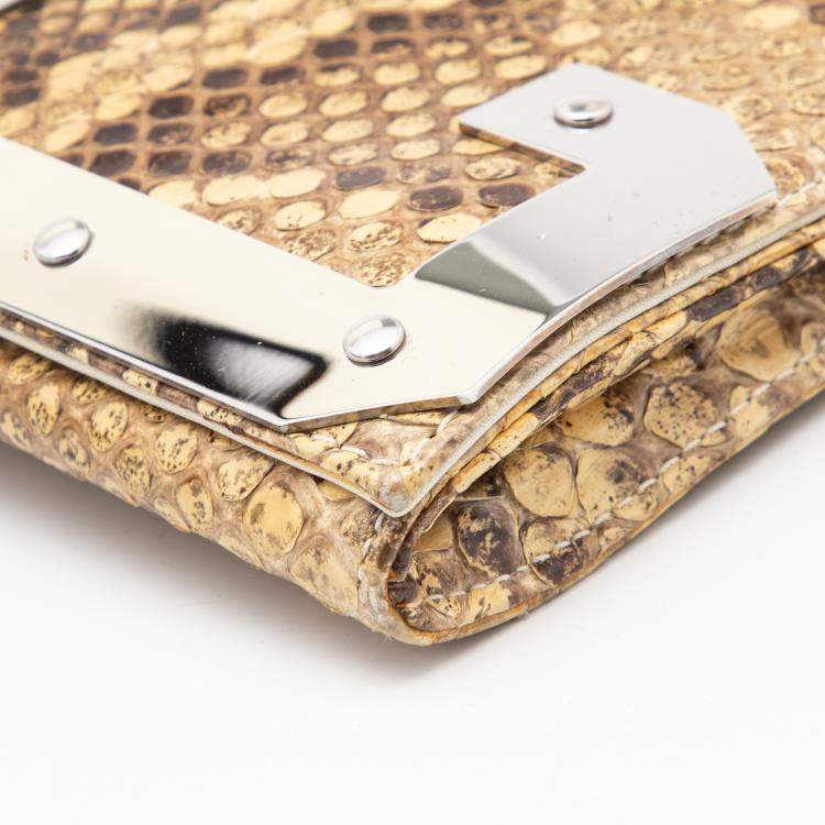Pre Owned Dolce & Gabbana Cream Python DG Logo Clutch