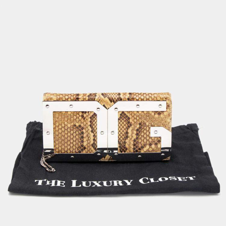 Pre Owned Dolce & Gabbana Cream Python DG Logo Clutch