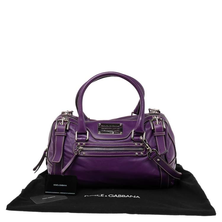 Pre Owned Dolce & Gabbana Purple Leather Miss Easy Way Boston Bag