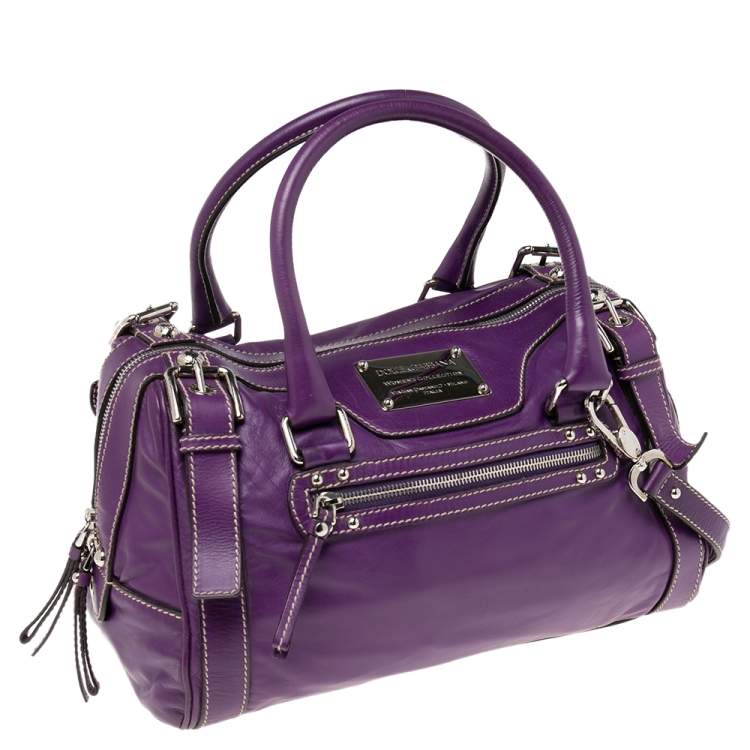 Pre Owned Dolce & Gabbana Purple Leather Miss Easy Way Boston Bag