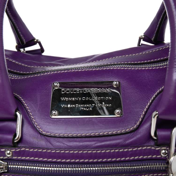 Pre Owned Dolce & Gabbana Purple Leather Miss Easy Way Boston Bag