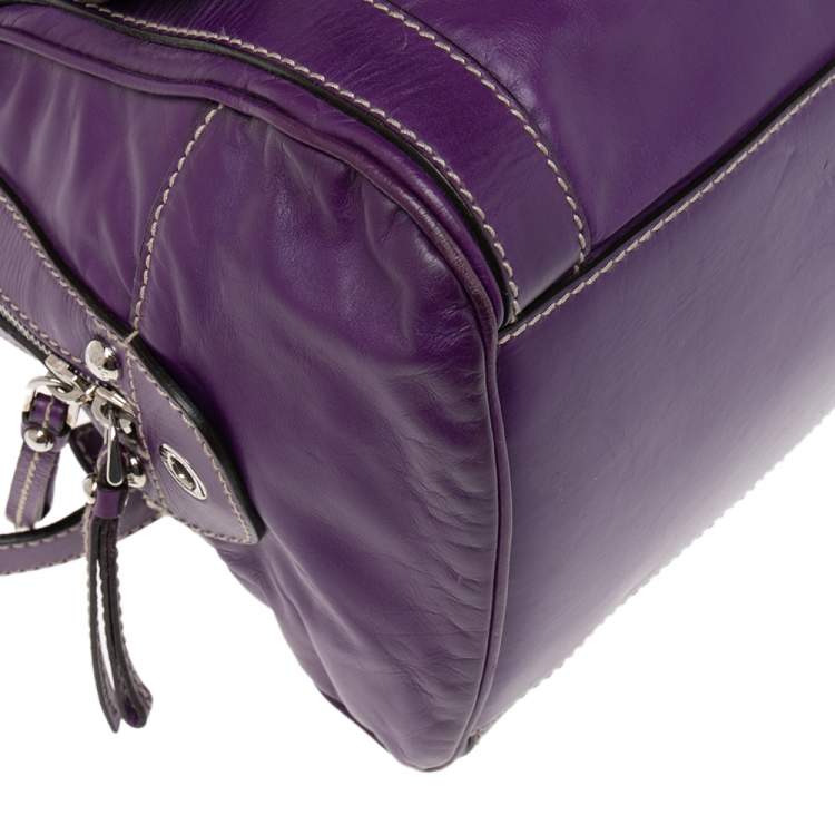 Pre Owned Dolce & Gabbana Purple Leather Miss Easy Way Boston Bag