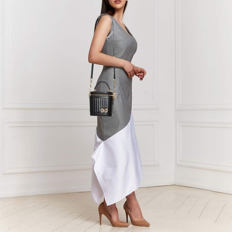 Pre Owned Dolce & Gabbana Black Leather DG Girls Bucket Bag