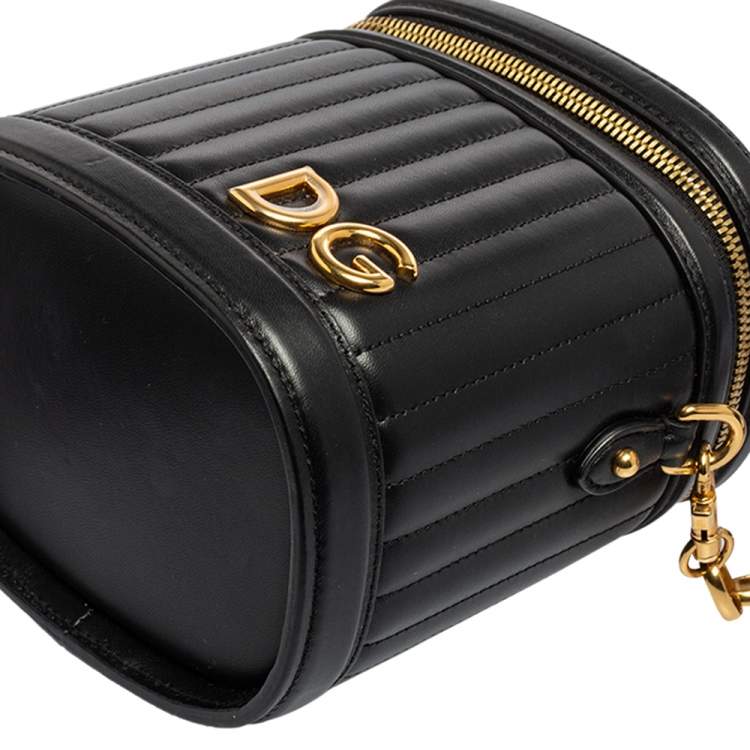 Pre Owned Dolce & Gabbana Black Leather DG Girls Bucket Bag