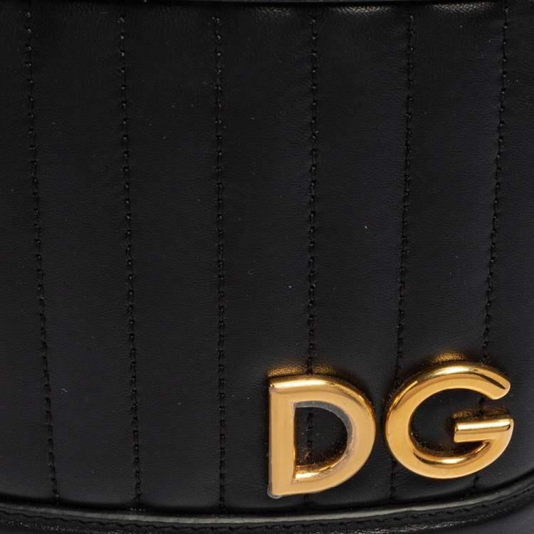 Pre Owned Dolce & Gabbana Black Leather DG Girls Bucket Bag