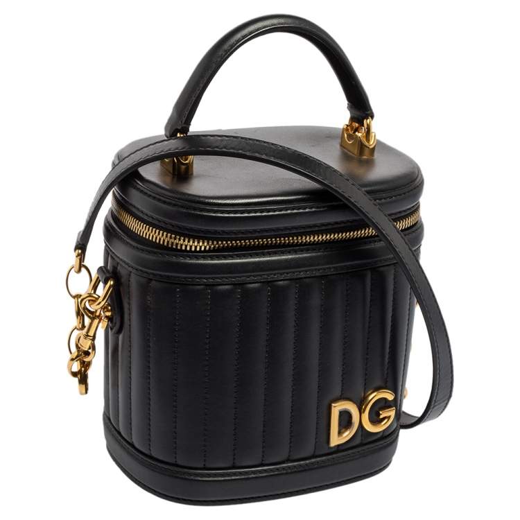 Pre Owned Dolce & Gabbana Black Leather DG Girls Bucket Bag