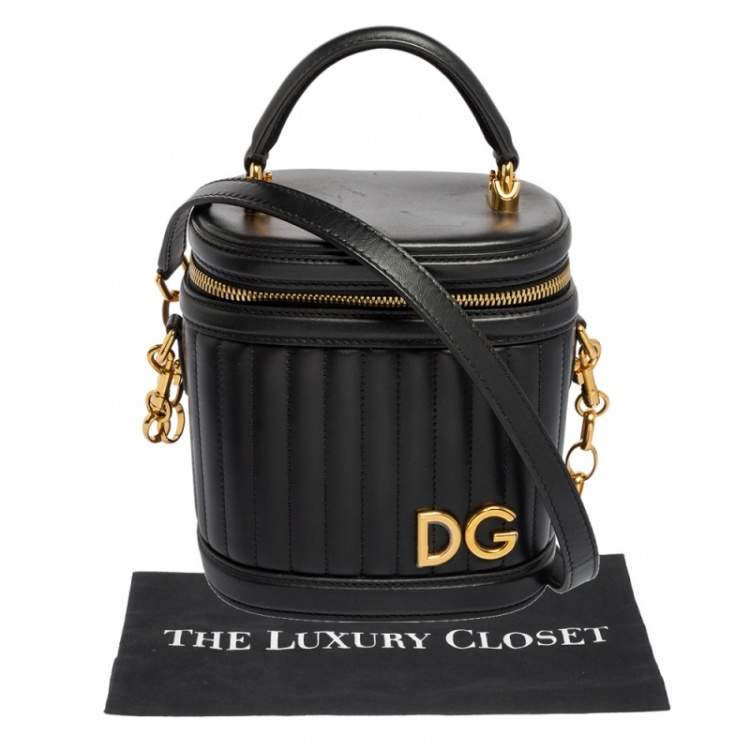 Pre Owned Dolce & Gabbana Black Leather DG Girls Bucket Bag