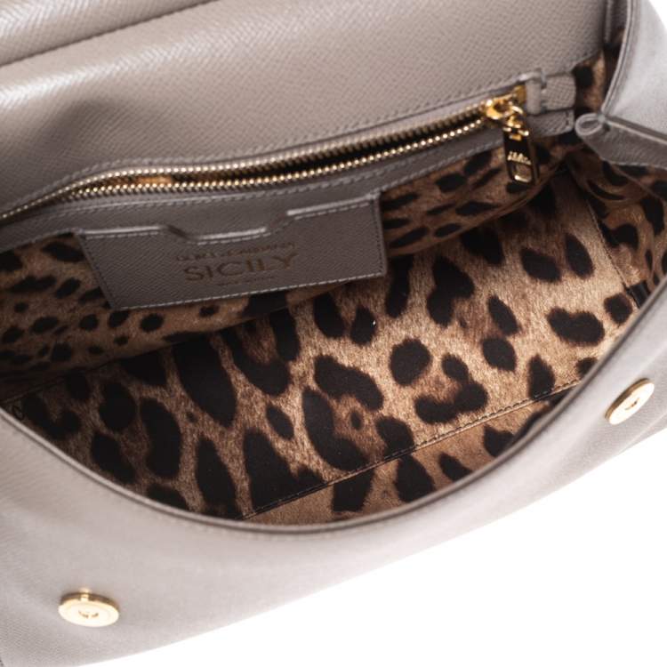 Pre Owned Dolce & Gabbana Grey Leather Regular Miss Sicily Top Handle Bag