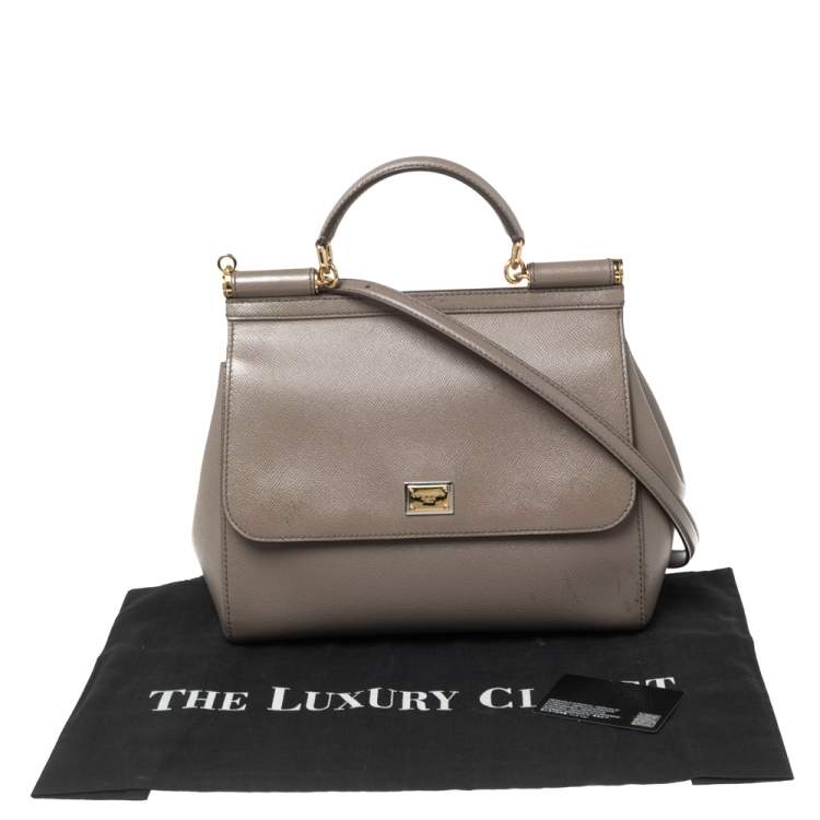 Pre Owned Dolce & Gabbana Grey Leather Regular Miss Sicily Top Handle Bag