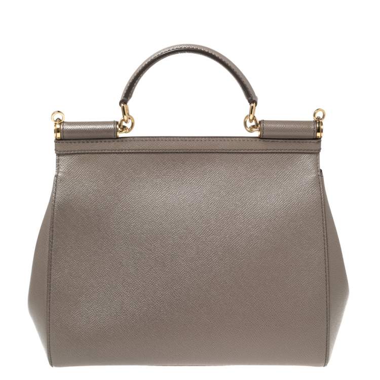 Pre Owned Dolce & Gabbana Grey Leather Regular Miss Sicily Top Handle Bag
