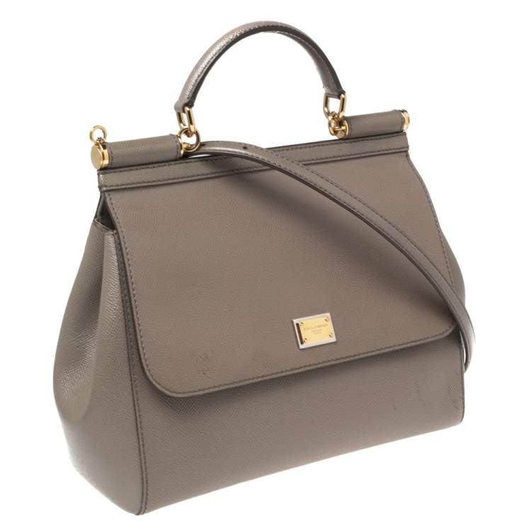 Pre Owned Dolce & Gabbana Grey Leather Regular Miss Sicily Top Handle Bag