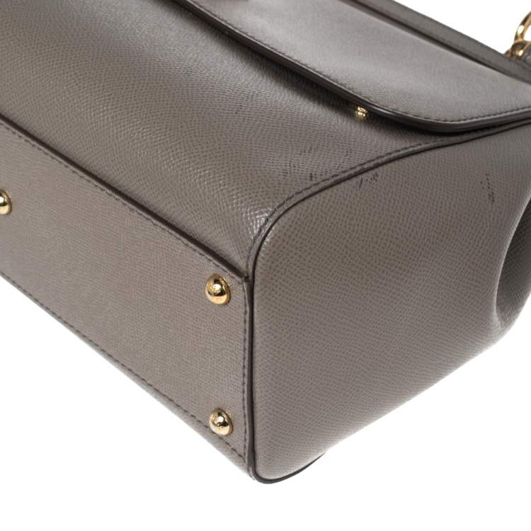 Pre Owned Dolce & Gabbana Grey Leather Regular Miss Sicily Top Handle Bag