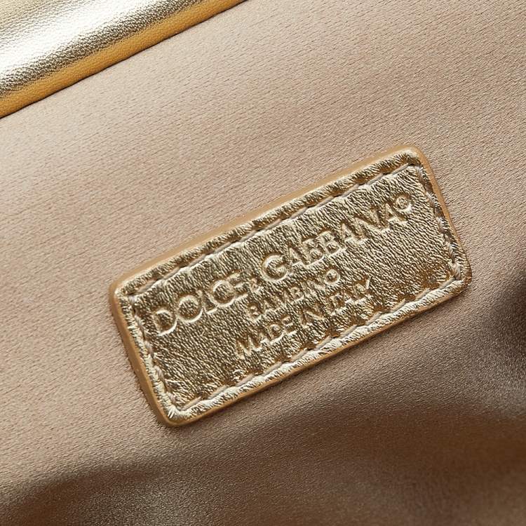 Pre Owned Dolce & Gabbana Metallic Gold Leather Mini Miss Sicily Top Handle Bag